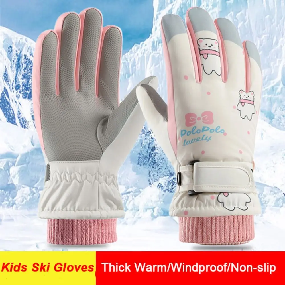Guantes de esquí gruesos y cálidos portátiles, manoplas deportivas antideslizantes a prueba de viento, guantes de ciclismo con pantalla táctil para Snowboard y nieve, para niños y niñas - imagen 4