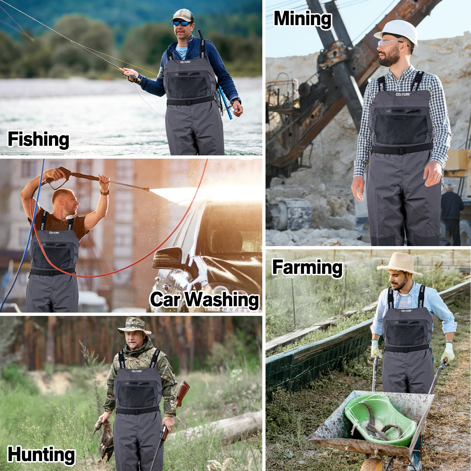 Goture Foot Waders de pesca en el pecho, media transpirable, Wader, ligero, Convertible, pantalones de caza, Kit para hombres y mujeres - imagen 5