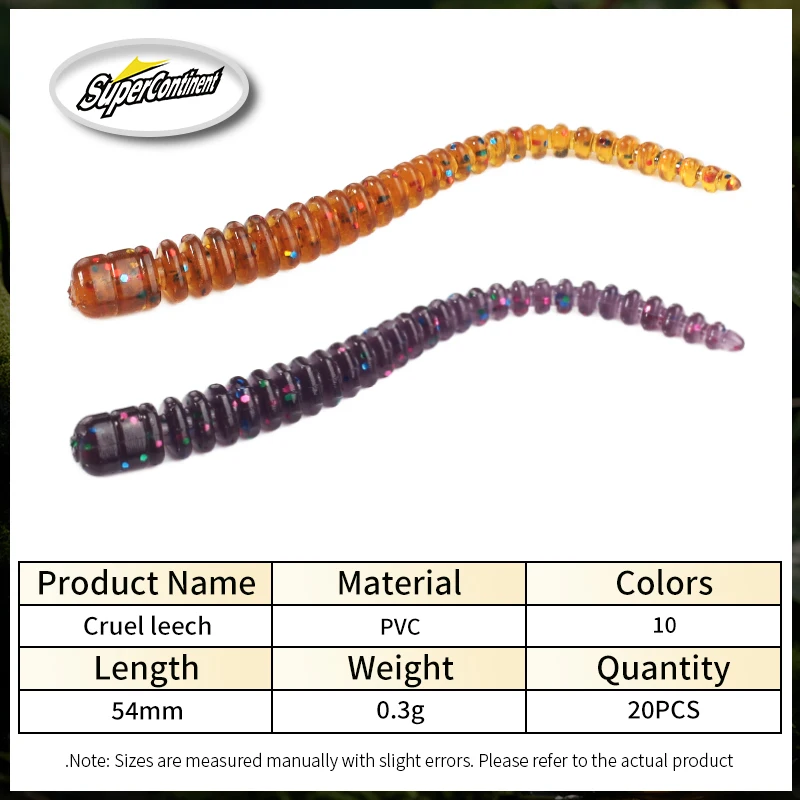 Cebos blandos supercontinentes de sanguijuela cruel, 54mm/20 piezas, señuelos de pesca artificiales, gusanos de mar, lombriz de tierra, señuelos blandos de pesca Wobblers - imagen 3