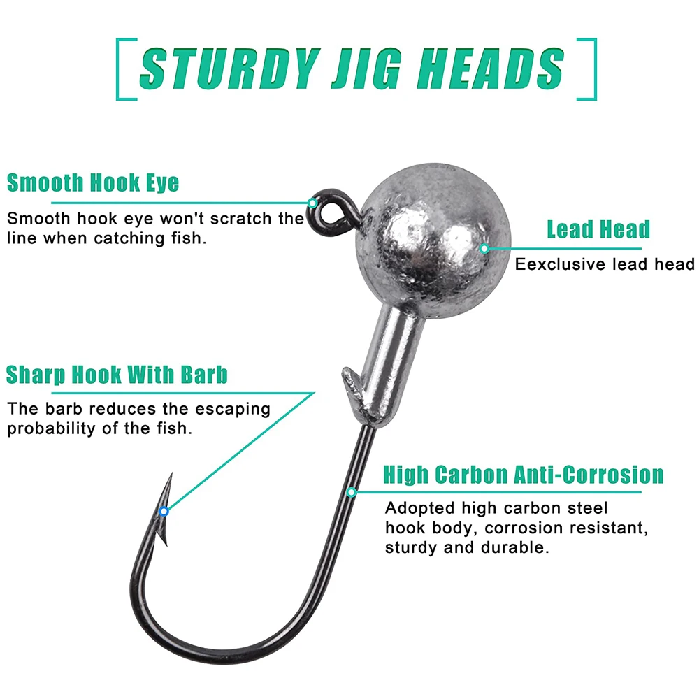 Anzuelo de manivela de acero de alto carbono, cabeza de plantilla de plomo, anzuelo de pesca afilado con púas para cebo de gusano, accesorios de aparejos de pesca, 150 Uds. - imagen 3