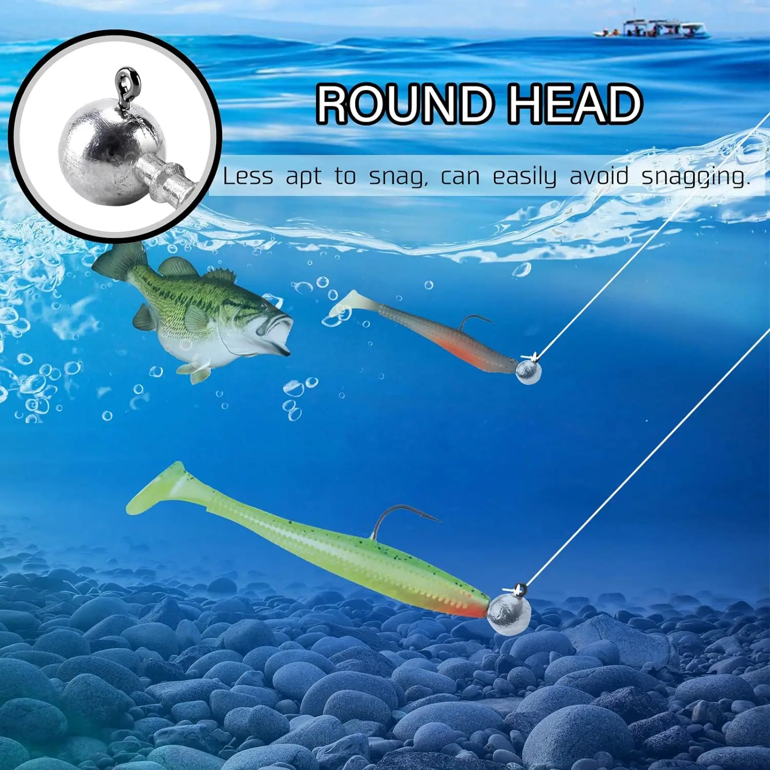 Juego de anzuelos de cabeza plomada y cebo blando, Kit de anzuelos de goma Artificial para carpa, Lucio, caja de aparejos, 35/40 piezas, 3,5g, 5g, 10g - imagen 5