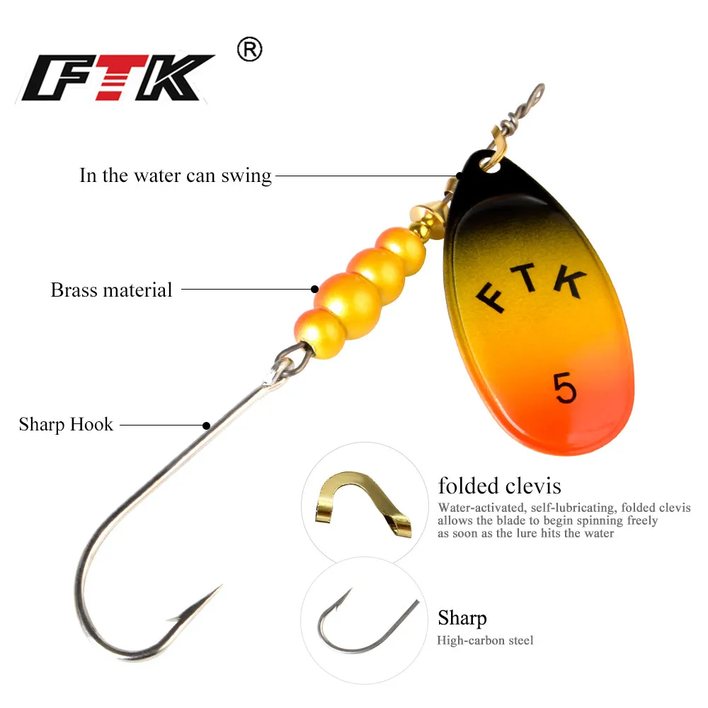 FTK 1 Uds cucharas de pesca señuelos de trucha de Metal 4g 5g 7,8g 10,5g 15g cebo duro lentejuelas Spinner cuchara de pesca con un solo gancho - imagen 2