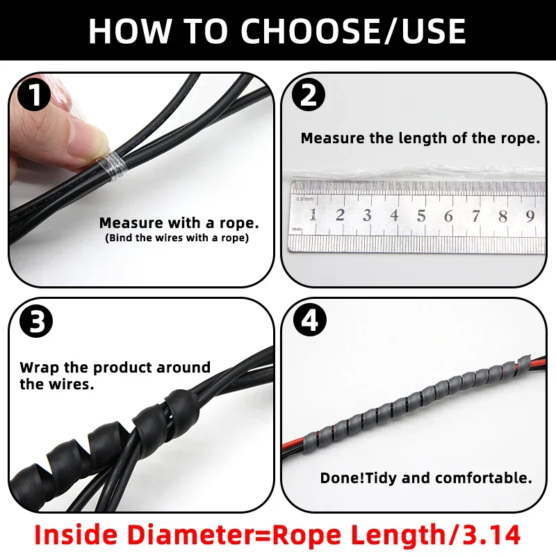 Organizador de cables de 2/5/10 metros, 8mm ~ 40mm, protección de tuberías, envoltura en espiral Flexible, Protector de cables, funda de Cable, tubo de cubierta - imagen 3
