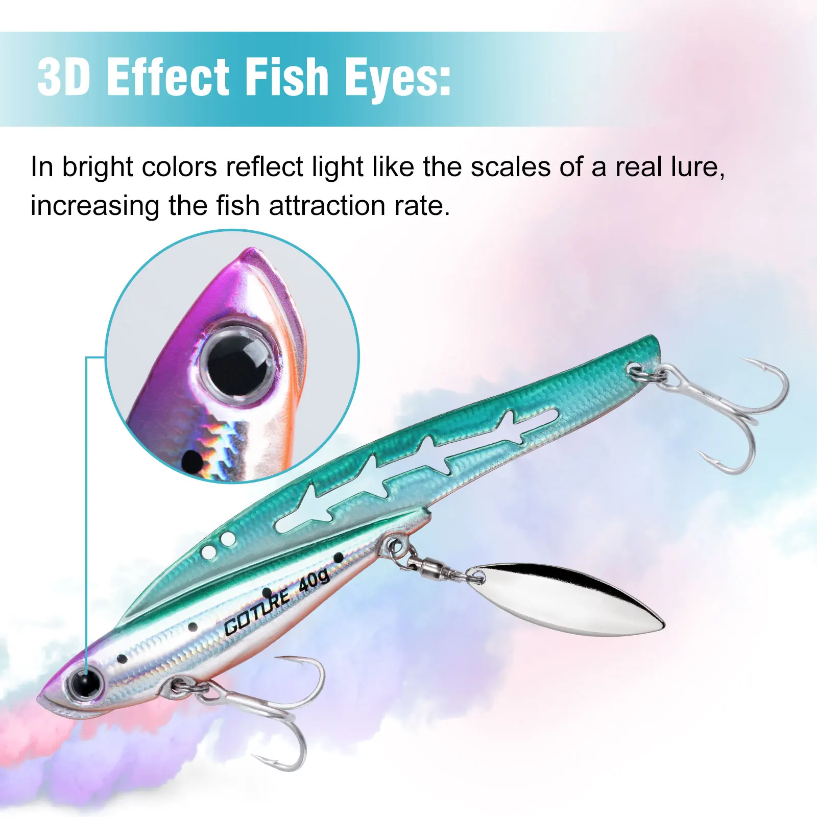 Goture-señuelo de pesca Jigging de Metal con cola giratoria, 35g, 40g, 45g, ojos 3D, Vib de Metal, plantilla de fundición, cebo, cuchara, aparejos de lubina, lote de 5 unidades - imagen 5