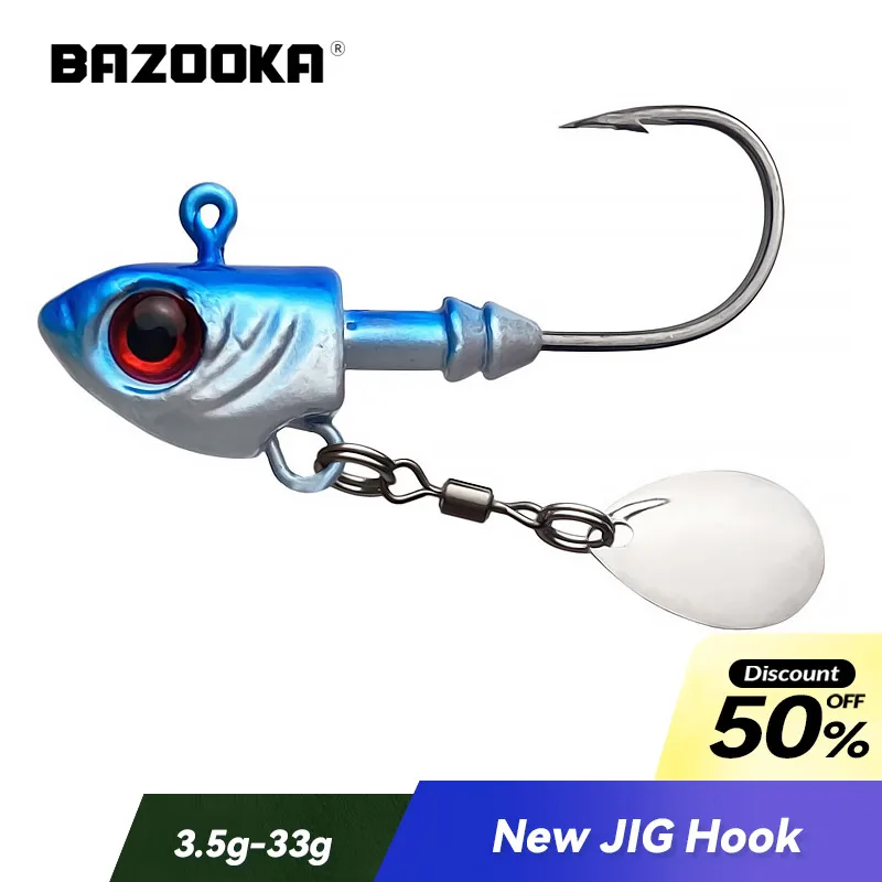 Señuelo de pesca Bazooka, anzuelo biónico con cabeza de pez, 3,5g/10g/20g/33g, lubina con púas, señuelo de gusano suave con lentejuelas, cuchara, Lucio noctilucente