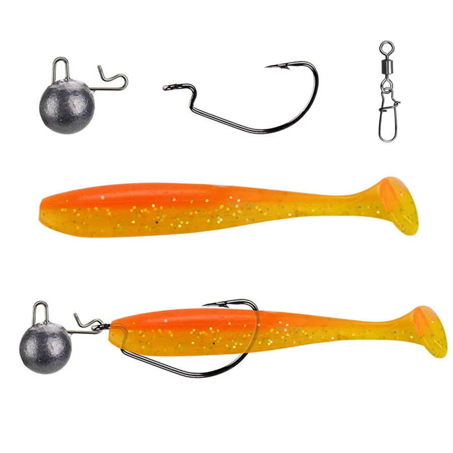 Señuelos de pesca blandos para lubina, trucha, Walleye Crappie25Pcs/Set, 10 Uds. De señuelos de plástico blando, 5 uds. De anzuelo, 5 uds. Giratorios y 5 uds. De peso - imagen 3
