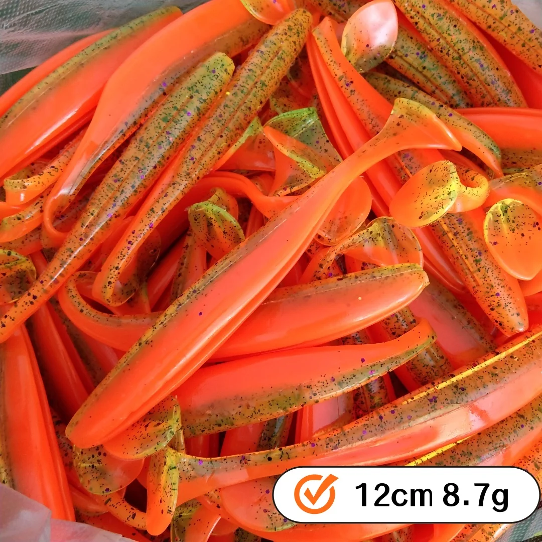 Swolfy 10 Uds. Señuelos blandos 12cm 8,7g Swimbaits cebo Artificial suave Wobblers de pescado doble Color carpa lubina Señuelos de pesca