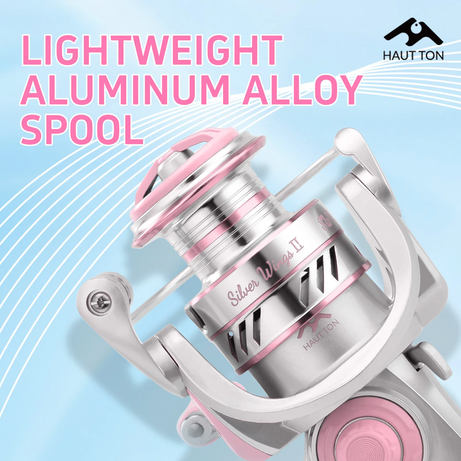 Carrete de pesca giratorio, arrastre máximo de 14KG/30,86LB, relación de engranaje 5,2: 1, brazo basculante atornillable plegable de Metal PINK SW