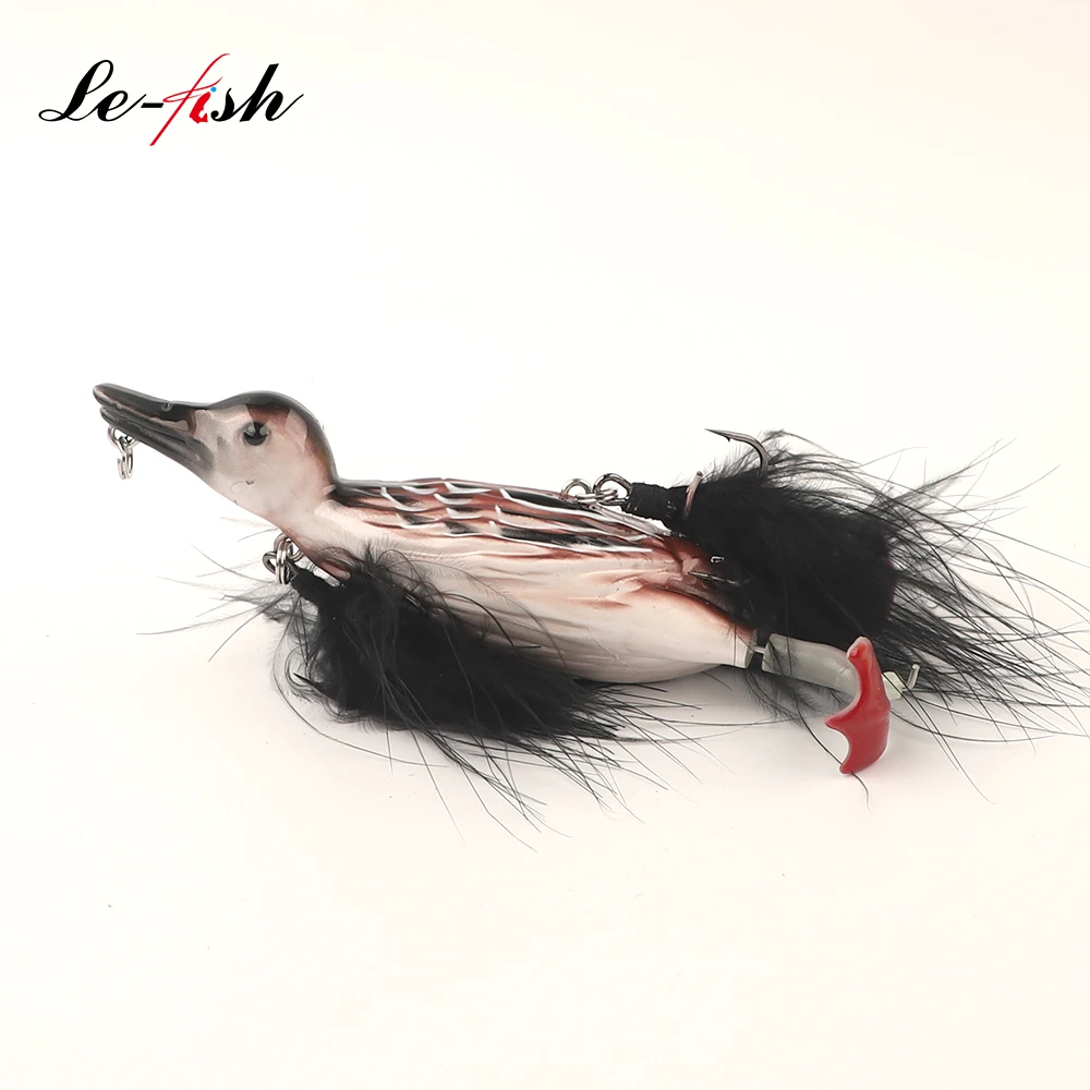 Le Fish-señuelo de pato flotante de 105mm y 29g, anzuelo triple de cola de pluma, lubina Artificial de plástico duro, cebo simulado - imagen 2