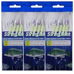 Plataformas Sabiki, 3 paquetes de Señuelos de Pesca de agua salada, aparejos de cebo, 5 anzuelos, cuerda de piel de pescado Real, gancho, caballa que brilla en la oscuridad, aparejos Flash