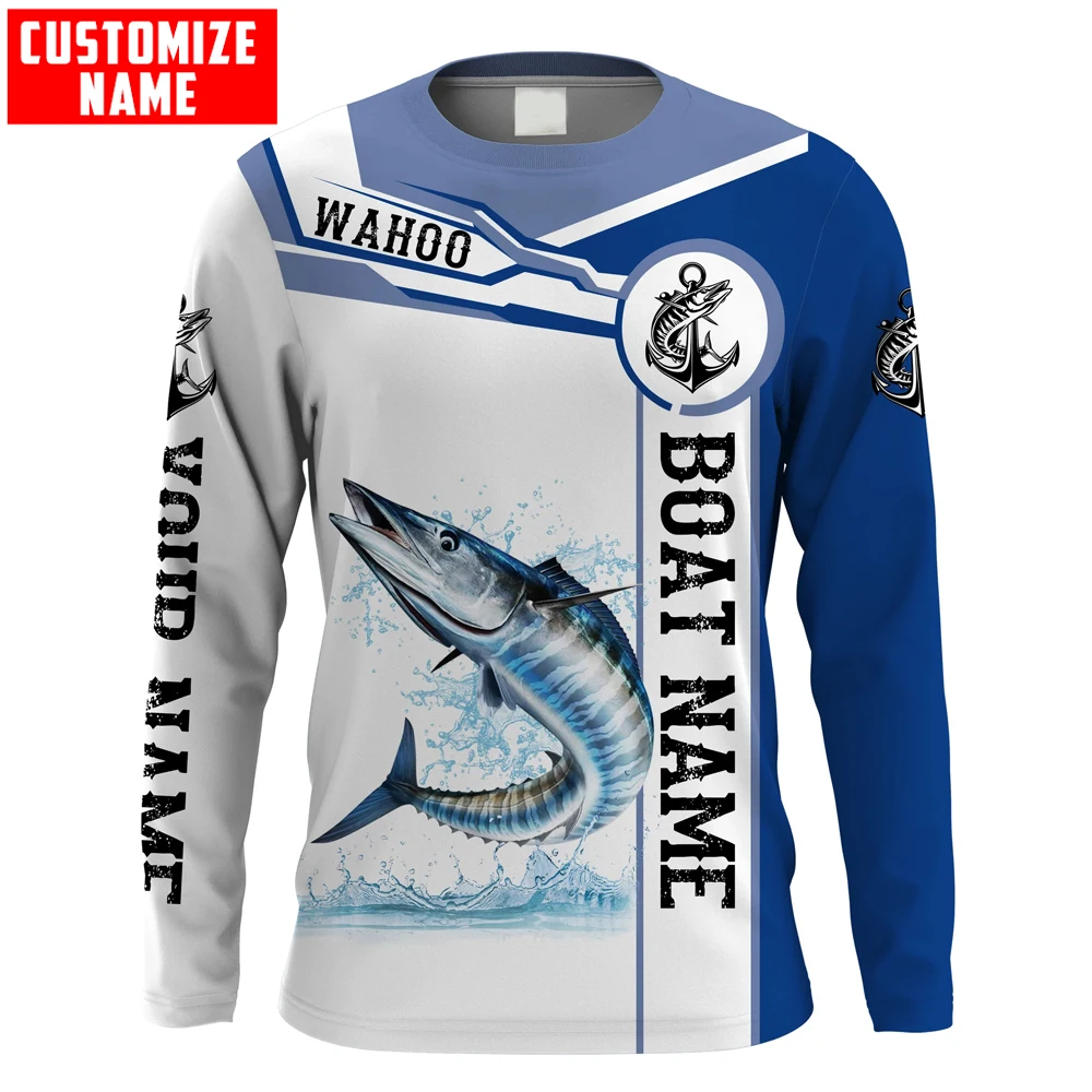 Wahoo Fishing Personaliza el nombre y el nombre del barco Sudadera con capucha y sudadera con estampado 3D para hombre Sudaderas con capucha con cremallera unisex Chándales casuales KJ914