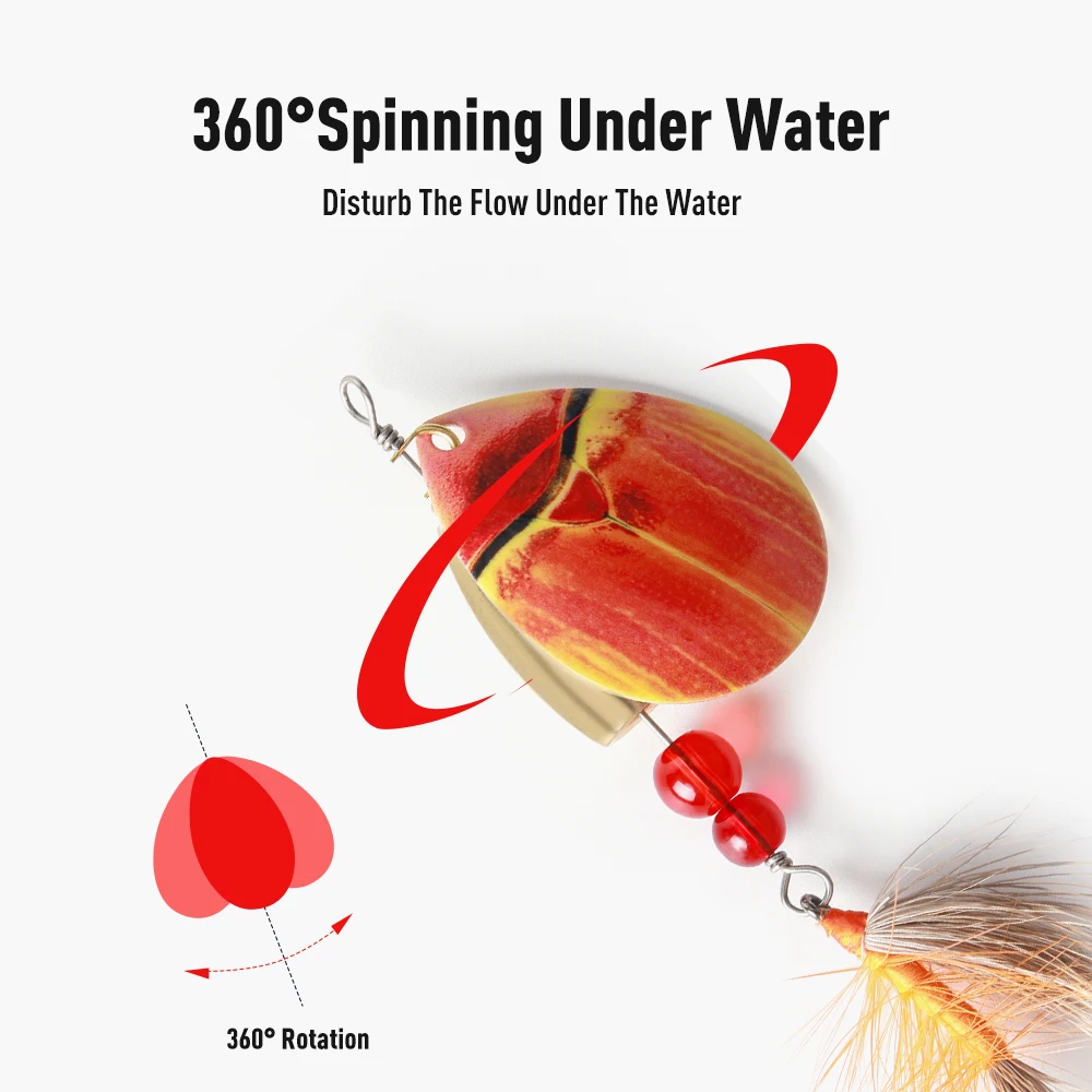 Kingdom Spinner Bait 5 unids/caja cuchara de Metal con anzuelo triple de plumas cebo de lentejuelas de Metal giratorio señuelo de pesca de Lucio Artificial - imagen 5