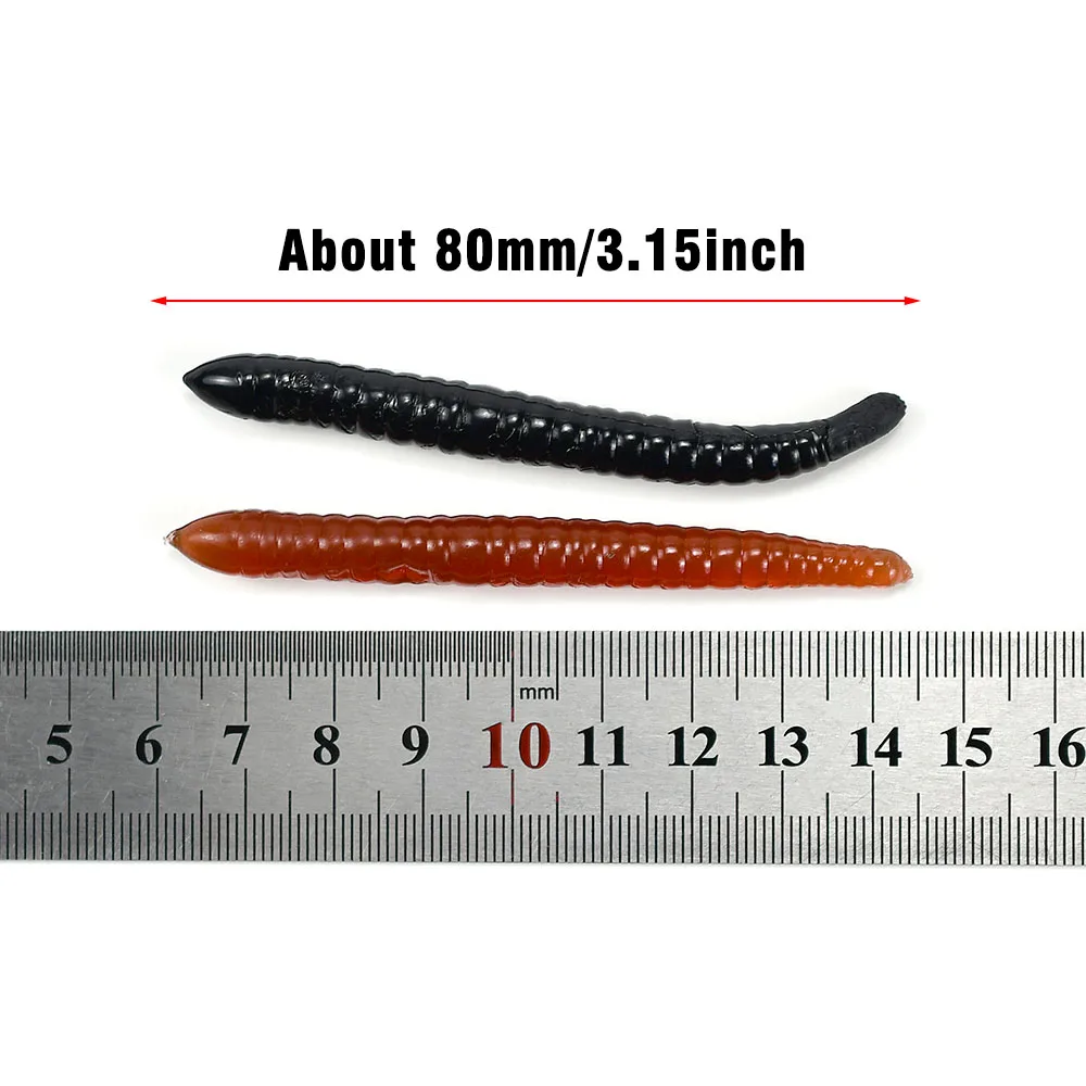 10 Uds. De cebo suave de gusano de 80mm y 2,6g, olor a sal de lombriz de tierra, impulso realista, fideos suaves de alta elasticidad, señuelo de gusano duradero - imagen 3