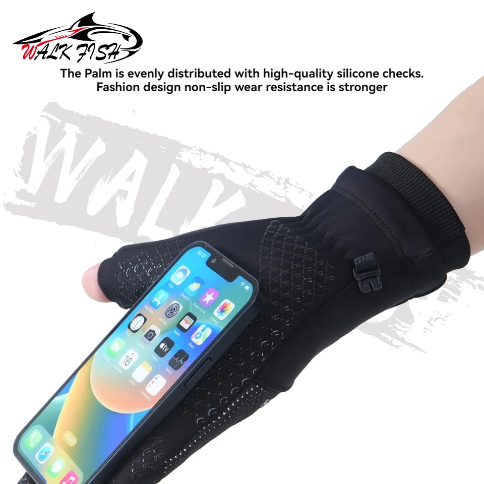WALK FISH-guantes de pesca de invierno para deportes al aire libre, acolchados, cálidos, antideslizantes, pantalla táctil, alargados, a prueba de viento, Montañismo - imagen 4