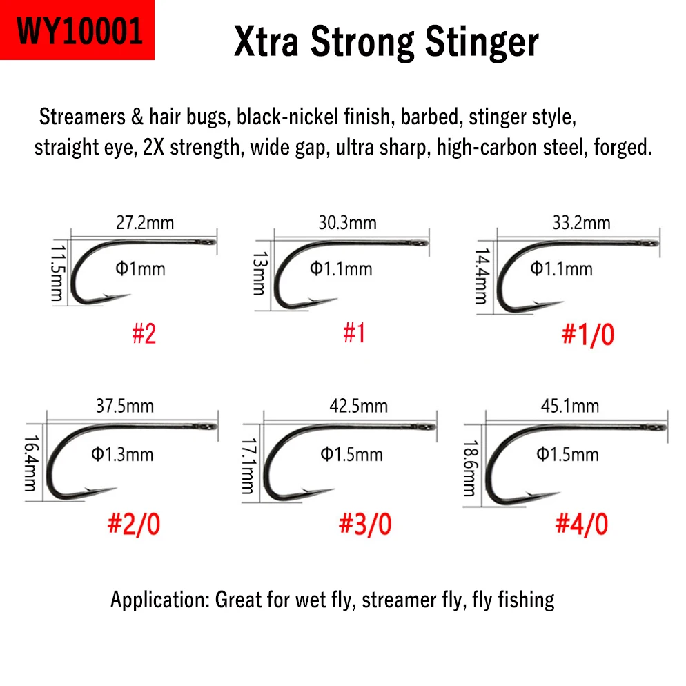 Wifreo-anzuelos de pesca con mosca, ganchos de serpentina de acero de alto carbono, anzuelos forjados para insectos de pelo de agua salada y mojado, 30 piezas, 2X - imagen 3