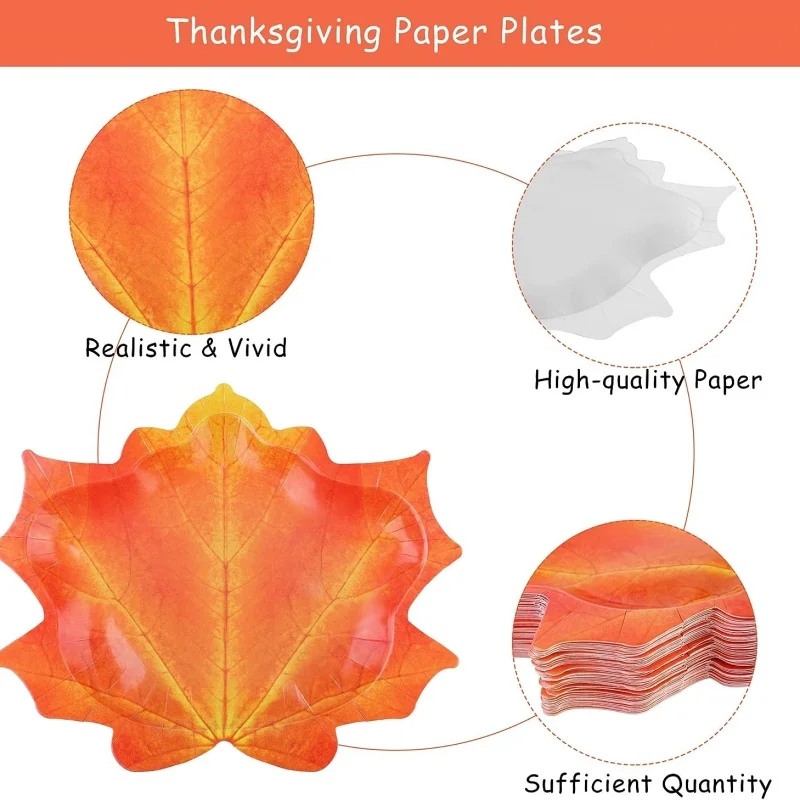 Platos de papel de Acción de Gracias, platos de fiesta en forma de Hojas de arce, platos de cena desechables para otoño y fiesta de Acción de Gracias, 8 Uds. - imagen 3