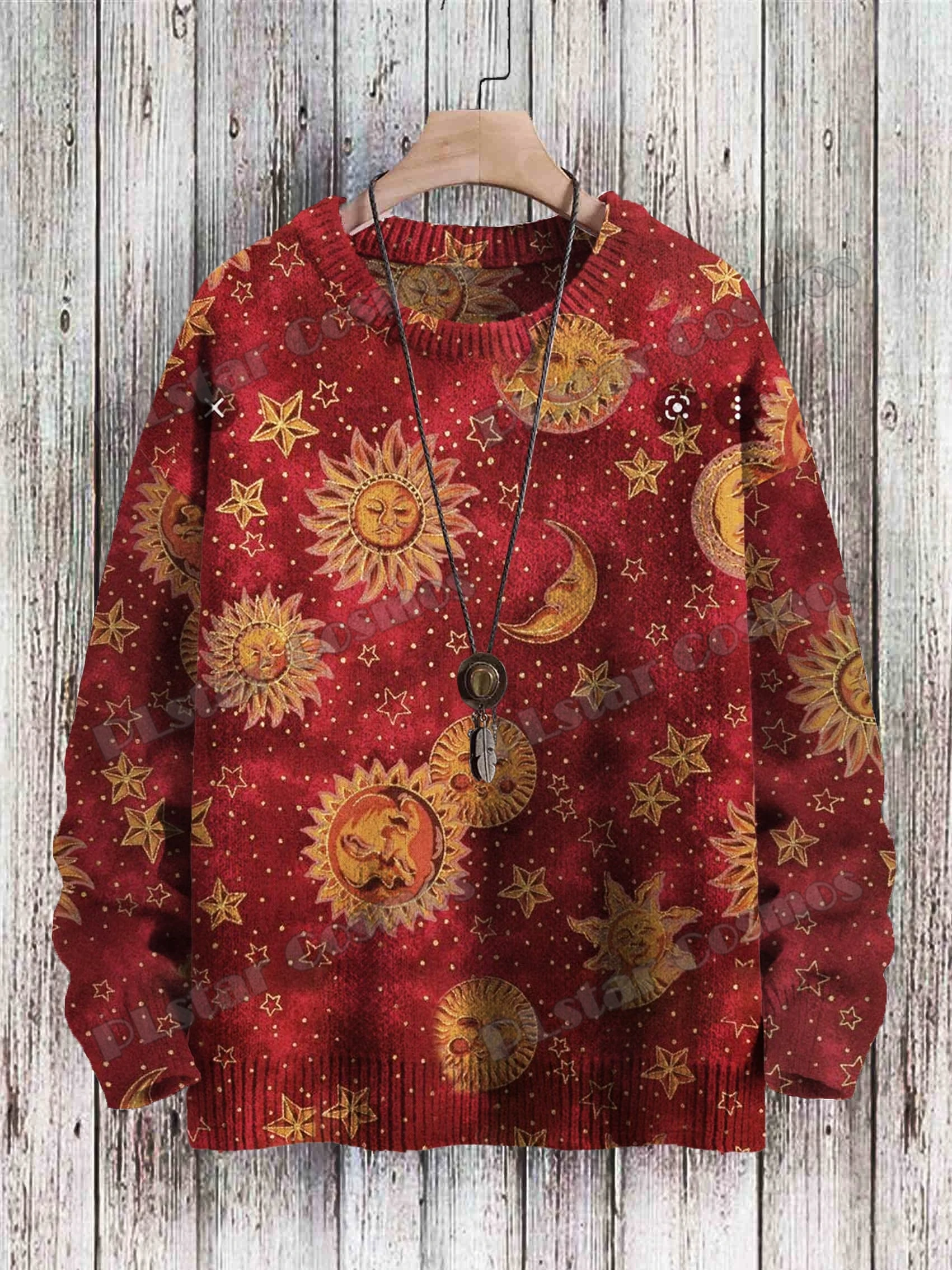 Jersey de punto informal Unisex de invierno, suéter Retro de hojas verdes y sol con arte de árbol, suéteres de punto con cuello redondo impresos en 3D KMY31 - imagen 5