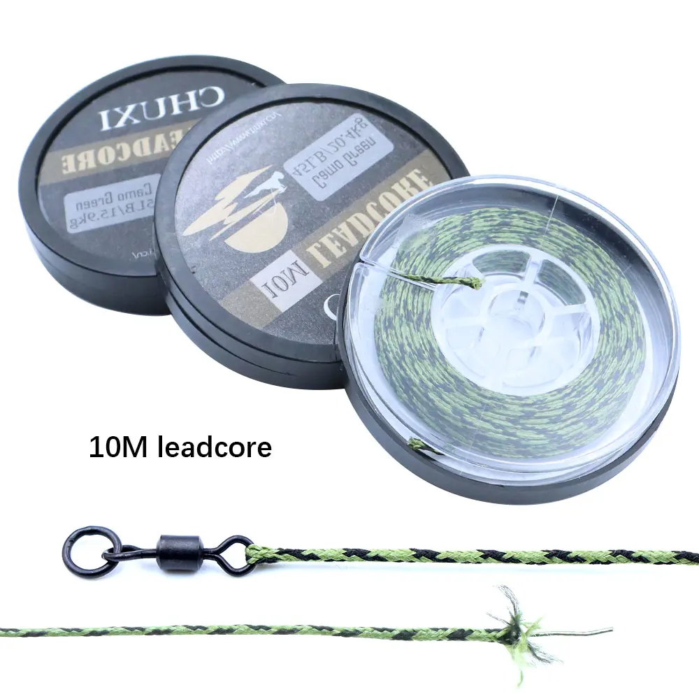 Línea de pesca de carpa de 10m Leadcore Leader Hooklink, línea trenzada de hundimiento de 12 hebras, alambre de aparejo de pelo verde de camuflaje para accesorios de carpa
