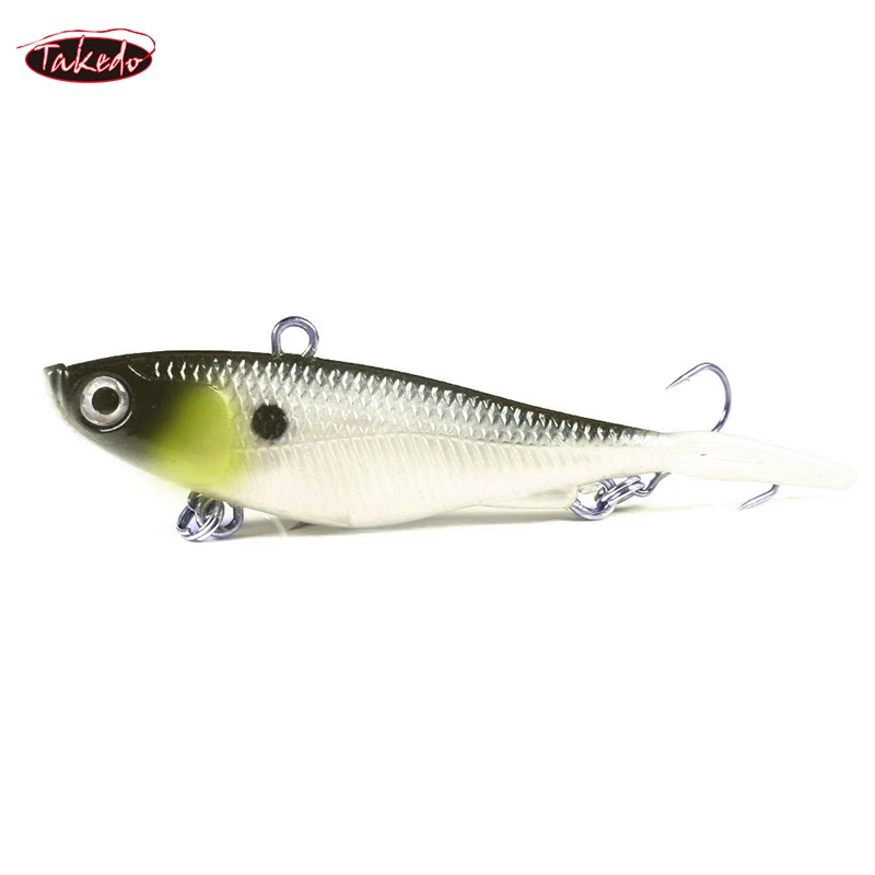 TAKEDO HJ11 cebo de PVC suave VIB cabeza de plantilla de Metal señuelos para peces aparejos de pesca de lubina con anzuelo triple hundimiento señuelo de plantilla suave - imagen 2