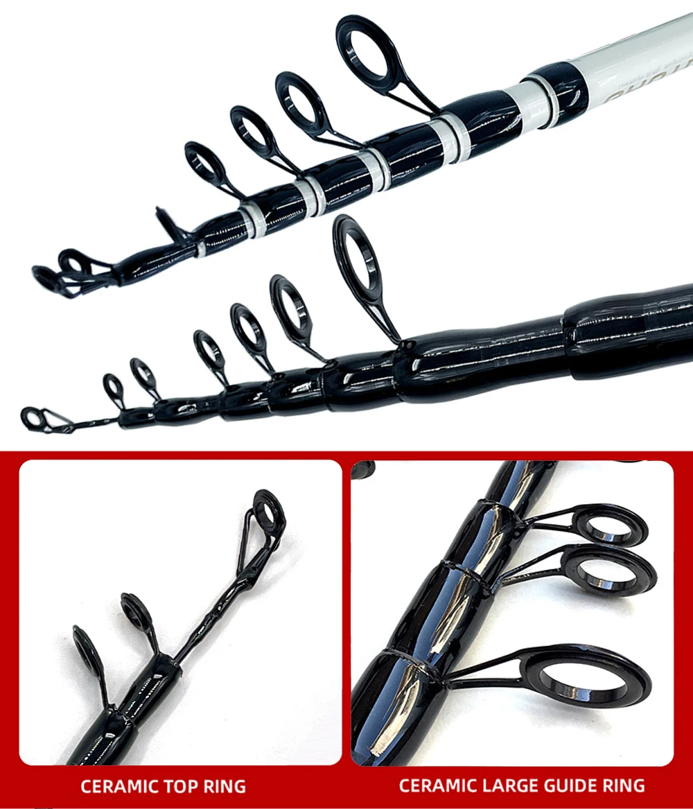 Caña de pescar de fibra de carbono de alta calidad, 1,6 m-2,4 m, señuelo ligero de viaje, telescópico, Spinning Casting Bait, 10-30g - imagen 5