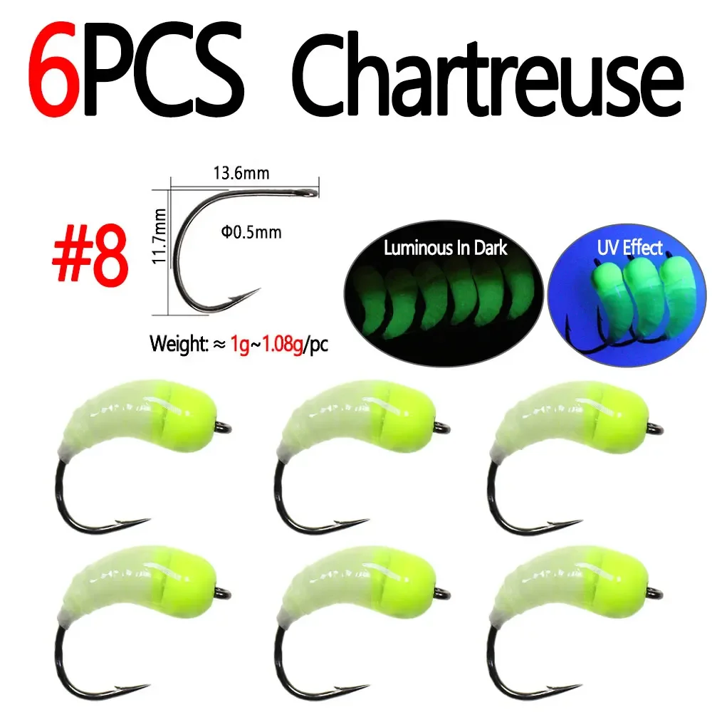 6pcs Chartreuse Sz8