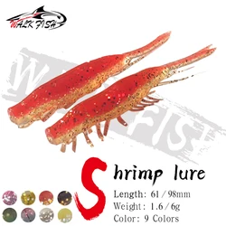 WALK FISH 61mm 1,6g 98mm 6g cebo de silicona señuelos blandos río camarones agregar sal simulación gusano suave cebo falso cebo biónico lubina mar