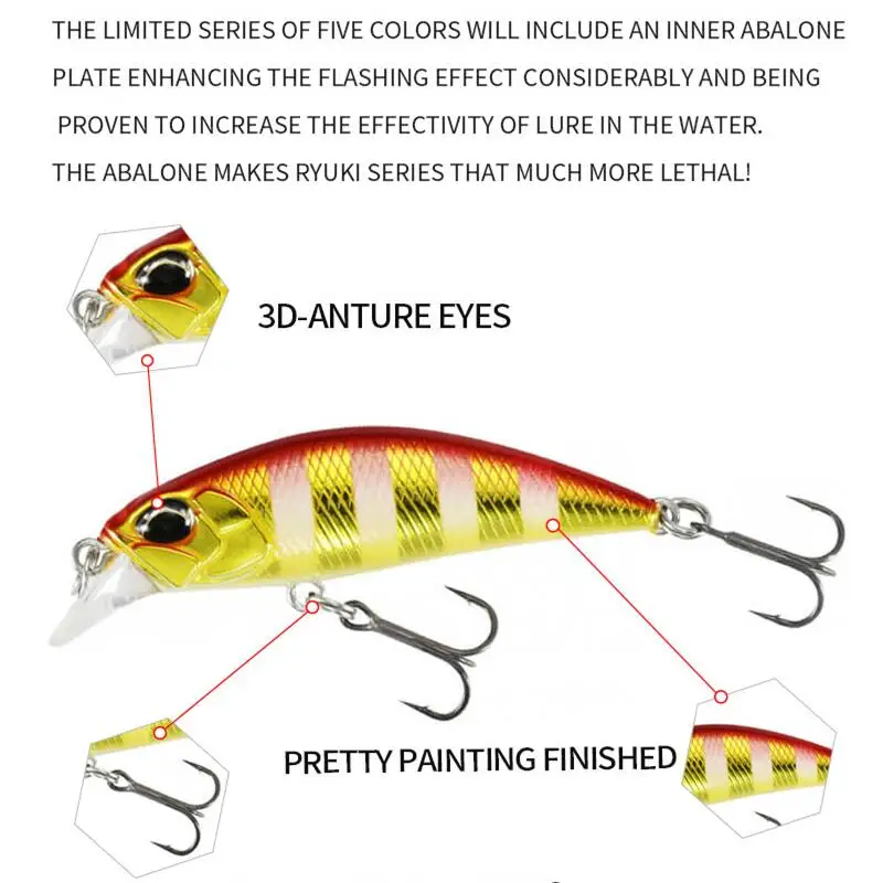 Señuelo de Pesca de pececillo hundido, cebo duro de plástico Artificial, wobbler, aparejos de Pesca de mar, 48mm, 4g, ojos 3D - imagen 2