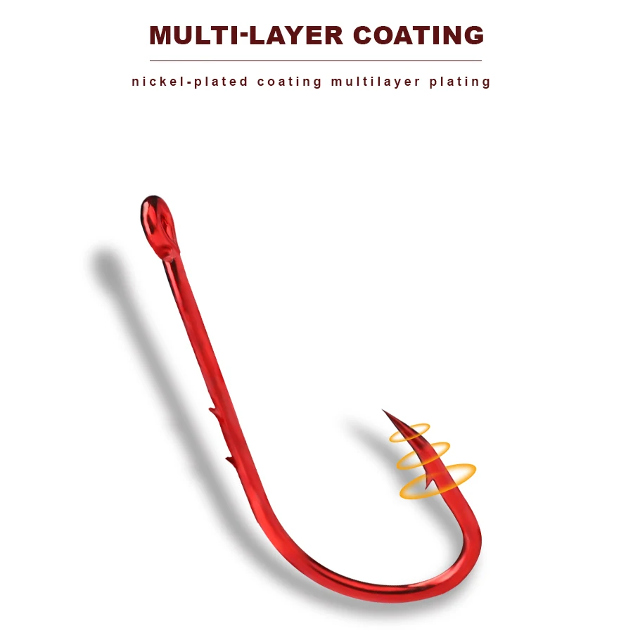 FTK 50-100 Uds anzuelos de pesca Baitholder de acero rico en carbono rojo 4/0 # -10 # Accesorios de ganchos de gusano de plantilla de vástago largo con púas de pico - imagen 3