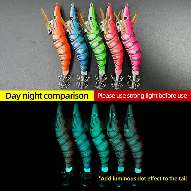 Nuevo 5 uds. De anzuelo luminoso de madera para calamar y camarones, cebo de pesca de mar con calamar de ojo grande, adecuado para todo tipo de lugares de pesca - imagen 3