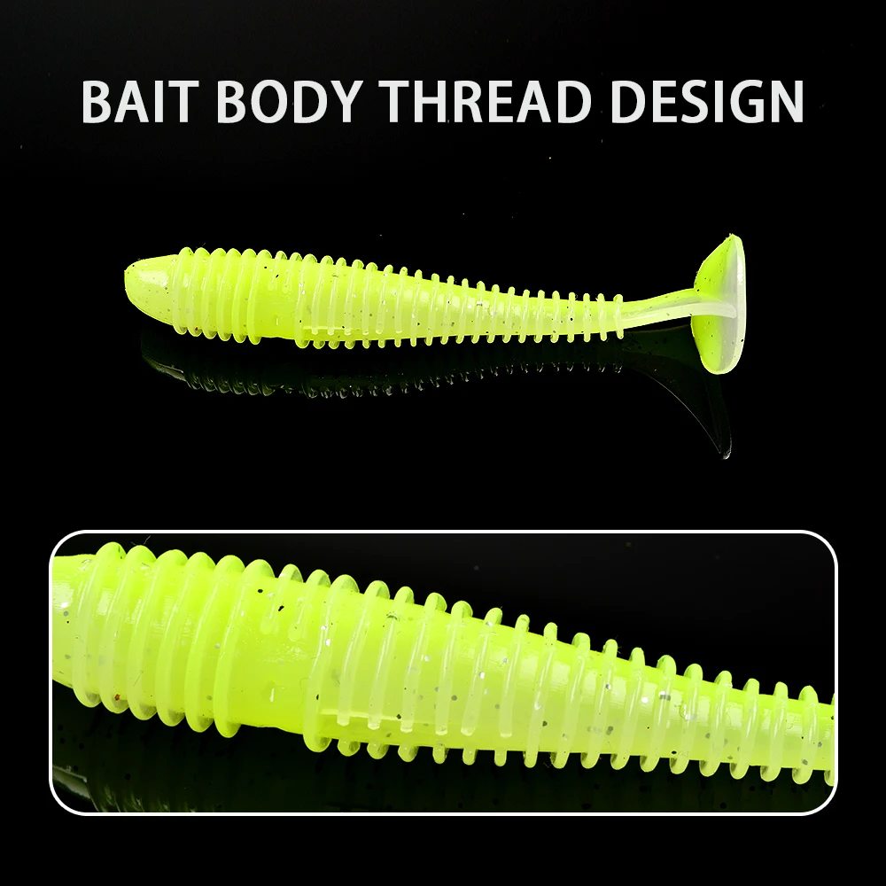 TOLU-señuelo de Pesca suave t-tail, cebo de silicona, 6 colores, 90mm, 7g, 6 unids/lote por paquete - imagen 5