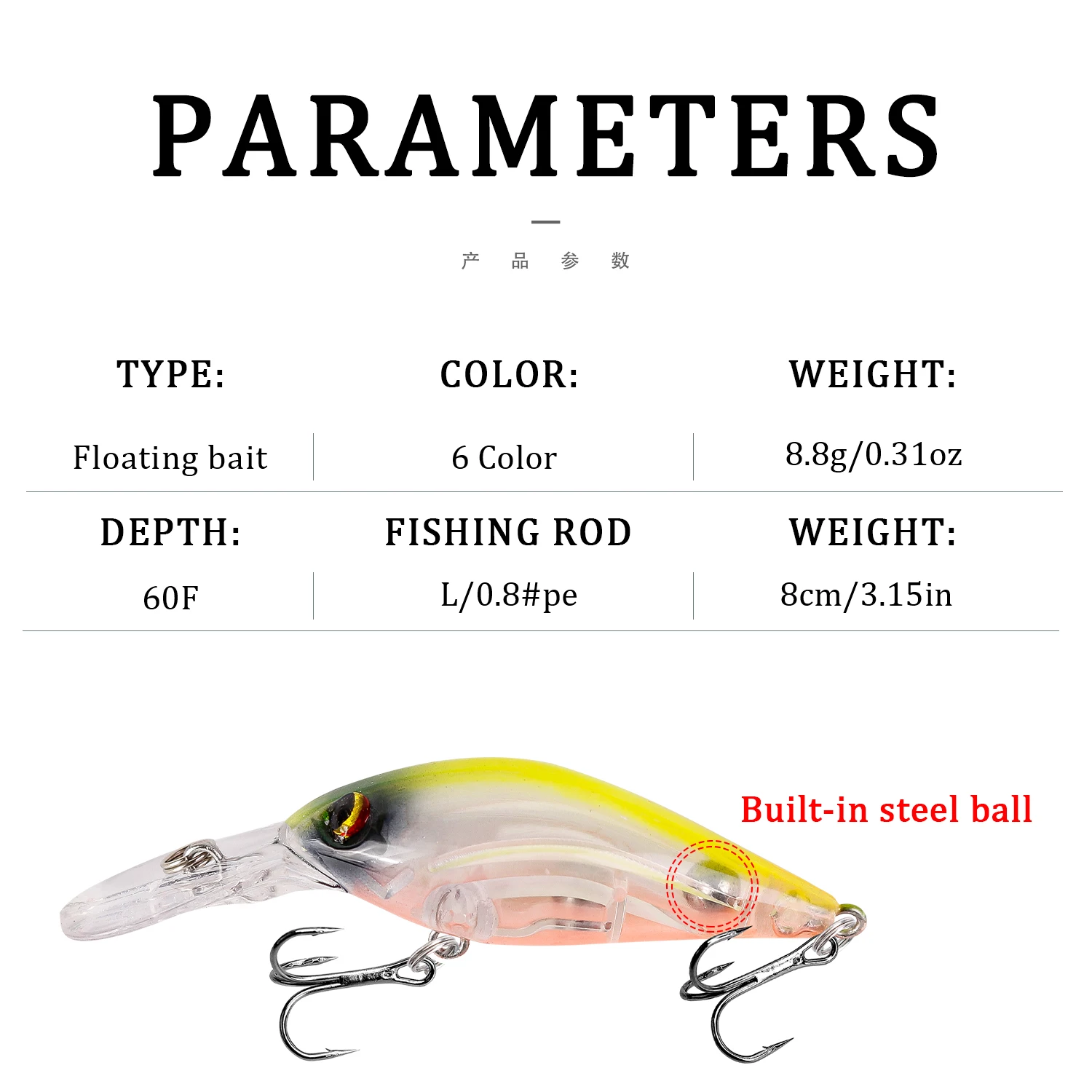 Señuelo de Pesca flotante Crankbait, Wobblers de 8cm, 8,8g, cebo duro de plástico Artificial de alta calidad, aparejos de Pesca para lubina y curricán, 1 ud. - imagen 4
