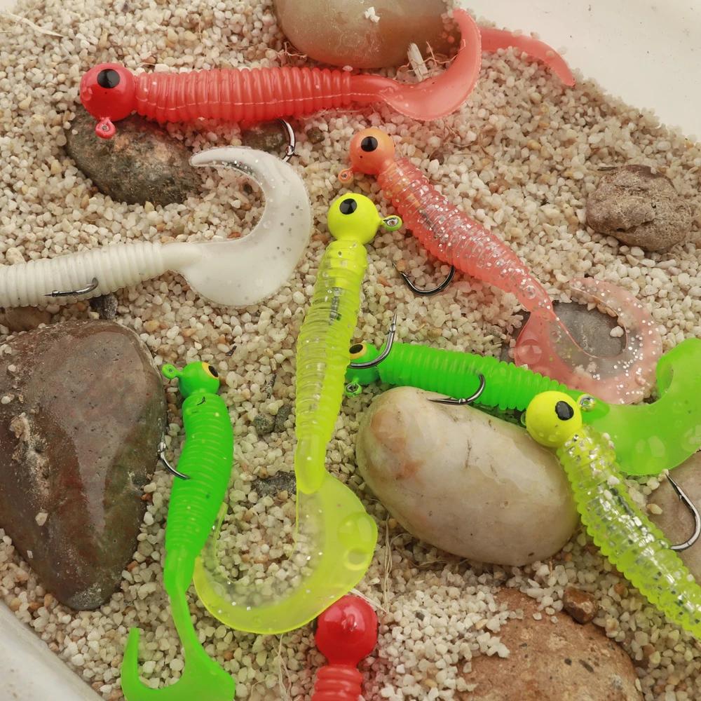 FTK 31 unids/set señuelo de pesca suave anzuelo con cabeza larva gusano cebos de silicona para peces cebo para camarones Swimbait Artificial aparejos de pesca de mar - imagen 4