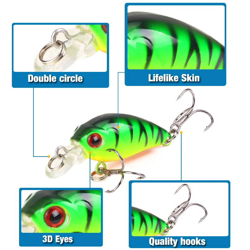 7 Uds 7 colores 4,5 cm/3,8g cebo con manivela Minnow juego de señuelos de pesca cebo Artificial flotante cebo de pesca Topwater aparejos de pesca - imagen 4