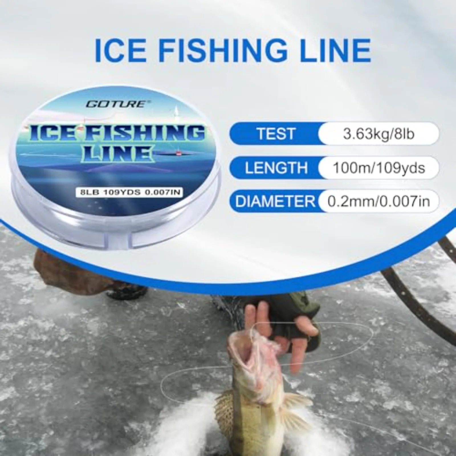 Combo de carrete de caña de pescar en hielo Goture de 32 ", caña de pescar en hielo de doble punta M/MH, kit de pesca en hielo portátil que incluye caña/señuelo/línea y herramienta - imagen 5