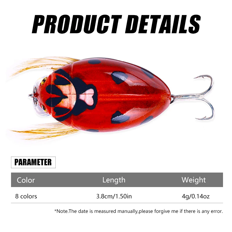 HENGJIA 1 Uds 3,8 cm 4g cebo de pesca Artificial mariquita cigarra escarabajo insecto Wobblers Señuelos de Pesca Topwater para pesca de carpa lubina - imagen 4