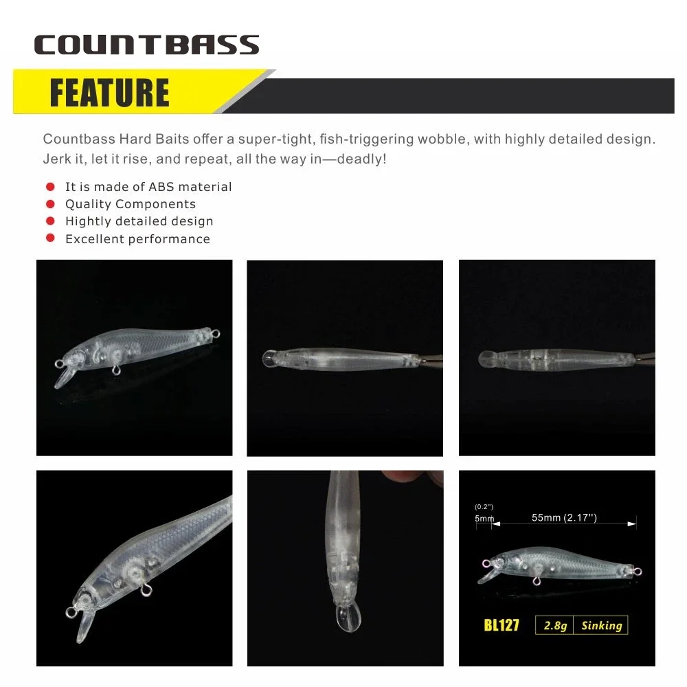 Countbass, 10 Uds., cuerpos de cebo duro en blanco, 55mm/2,2 "3g/0,1oz, pececillo delgado que se hunde, señuelos de pesca de trucha sin pintar Wobblers - imagen 4