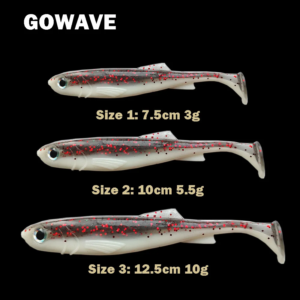 Señuelos de pesca de plástico blando, 7,5 cm/10cm/12,5 cm, 5 uds., cola de paleta de silicona, sábalo, gusano, Swimbaits, lubina, trucha, Lucio, Leurre Souple - imagen 2