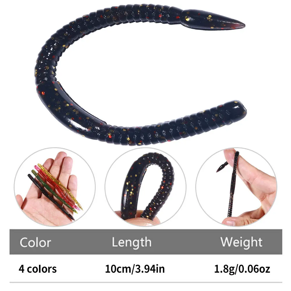 Señuelo de pesca de silicona para gusanos de tierra, cebo Artificial para pececillos, gusanos de agua dulce y salada, Wobblers, aparejos de lubina, 10 piezas, 10cm, 1,8g - imagen 4
