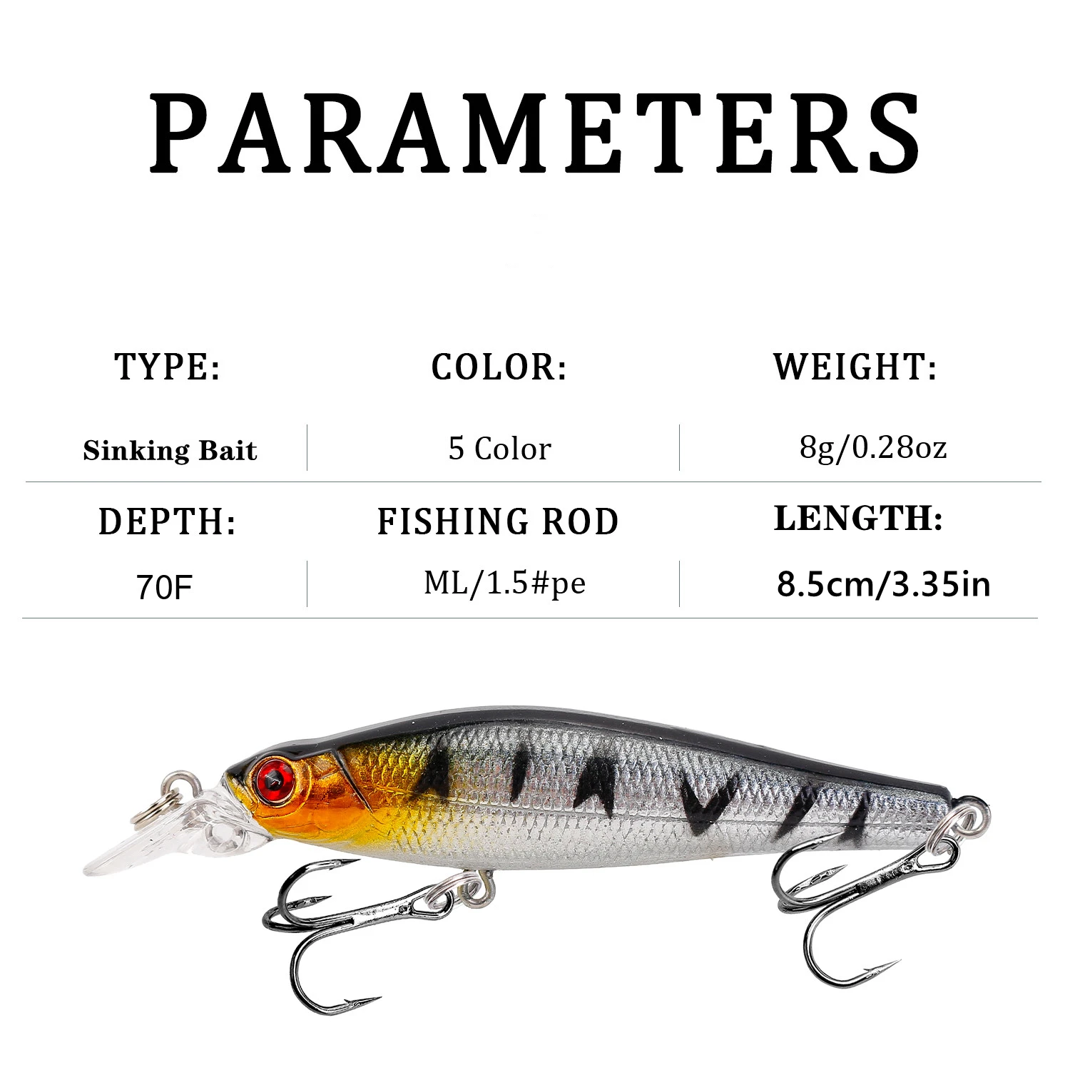 1 Uds. Señuelos de Pesca de pececillo que se hunden, 8,5 cm, 8,2g, cebo Artificial duro, Crankbait, Lucio, Wobblers, Jerkbait, Pesca, aparejos de Pesca de carpa - imagen 3