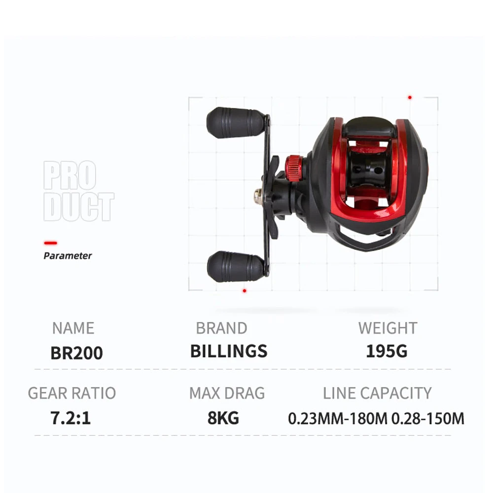 Billings BR Carrete Baitcasting 7.2:1 – 18+1 rodamientos, arrastre 18LB - imagen 2