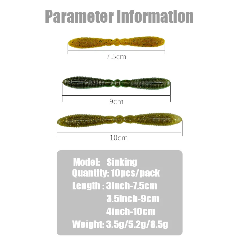 DONGDING-señuelo suave hundido por gravedad altamente específico, 4 pulgadas, 8,5g, 10 unidades por paquete, cebo de pesca en polvo de camarón antártico 13% altamente simulado - imagen 3