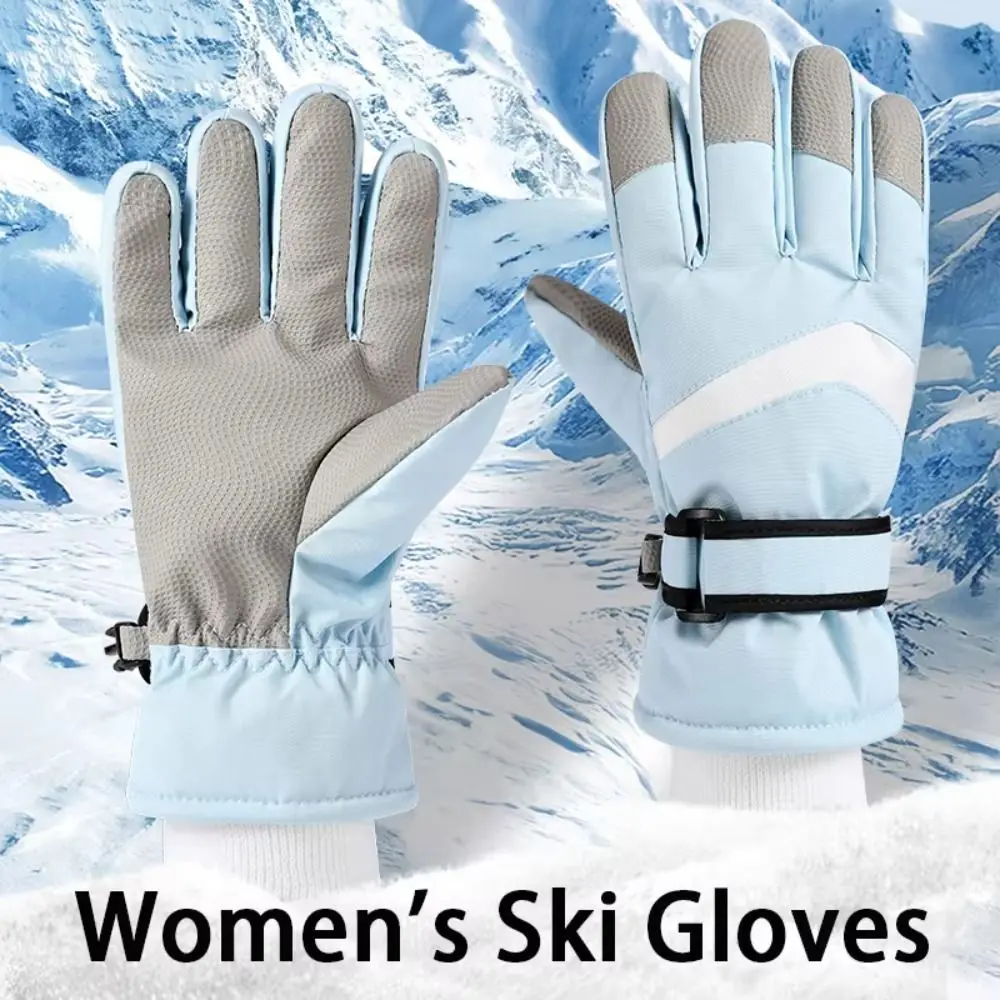 1 par de manoplas de patinaje antideslizantes para mujer, guantes de patinaje gruesos con pantalla táctil, guantes de patinaje artístico a prueba de viento de algodón, deportes en hielo - imagen 2