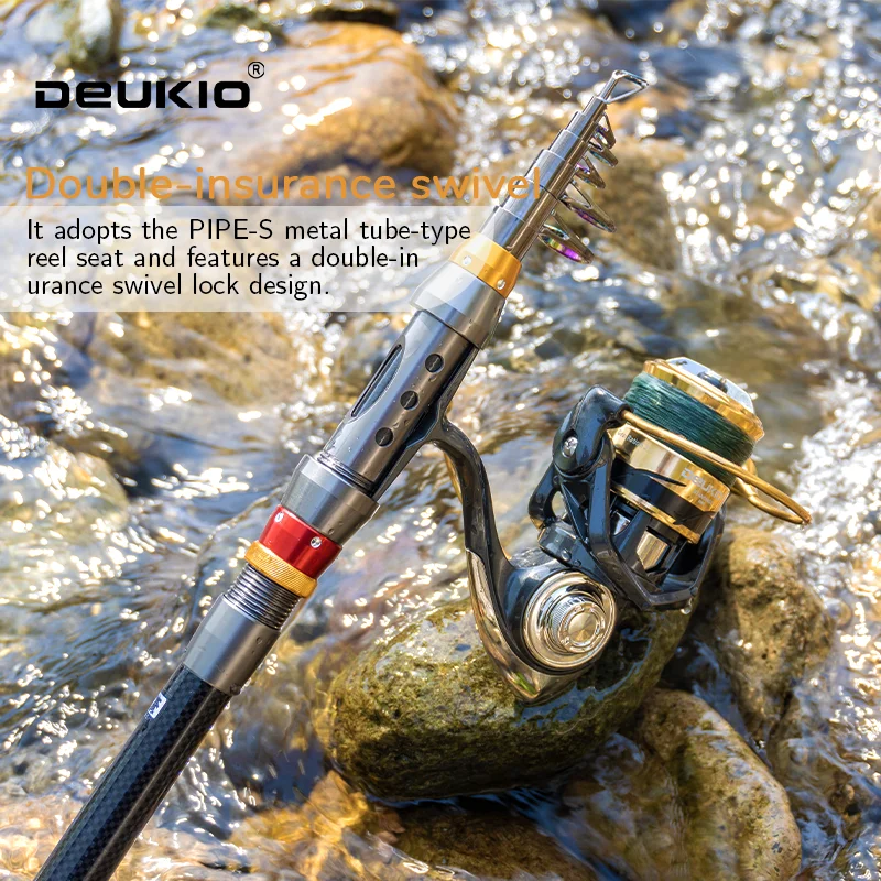 Cañas de pescar de mar cortas DEUKIO, caña telescópica de fibra de carbono, 1,8-3,0 M, anillo guía de cerámica, aparejos de pesca de viaje, caña giratoria - imagen 3