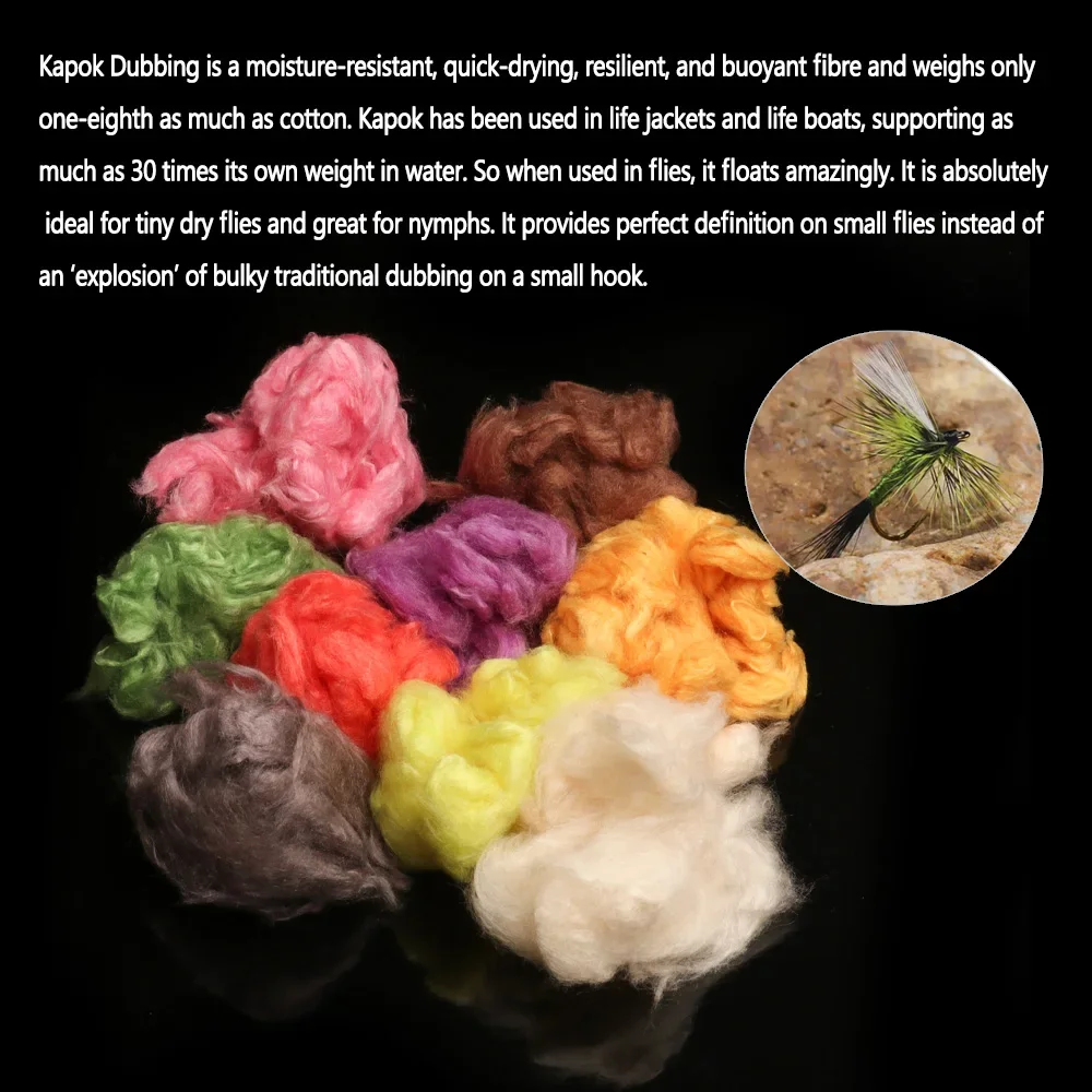 Bimoo-Material de atado de moscas Kapok, fibra flotador suave, Dub flotante para mosca seca, Nmyphs, trucha, Señuelos de Pesca, 1 paquete, 3 paquetes - imagen 5