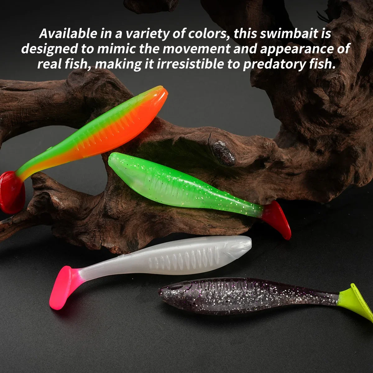 6 unids/lote Swimbait suave 8cm 5,1g flotante cola en T señuelo de pesca TPR cola de paleta Material de señuelo suave cebos de pesca