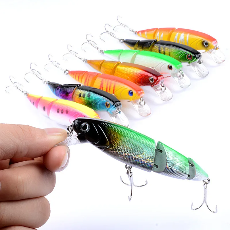 Señuelo de Pesca Minnow, 11,5 cm, 15g, tres secciones, cebos artificiales duros de plástico para Pesca, Señuelos de Pesca de lubina a rayas, 1 ud.