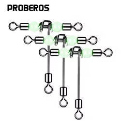 Conector de pesca de 3 vías, giratorios de línea cruzada con cuentas luminosas de perlas en forma de T, anzuelos giratorios para pesca en el mar, bagre, 10 Uds.