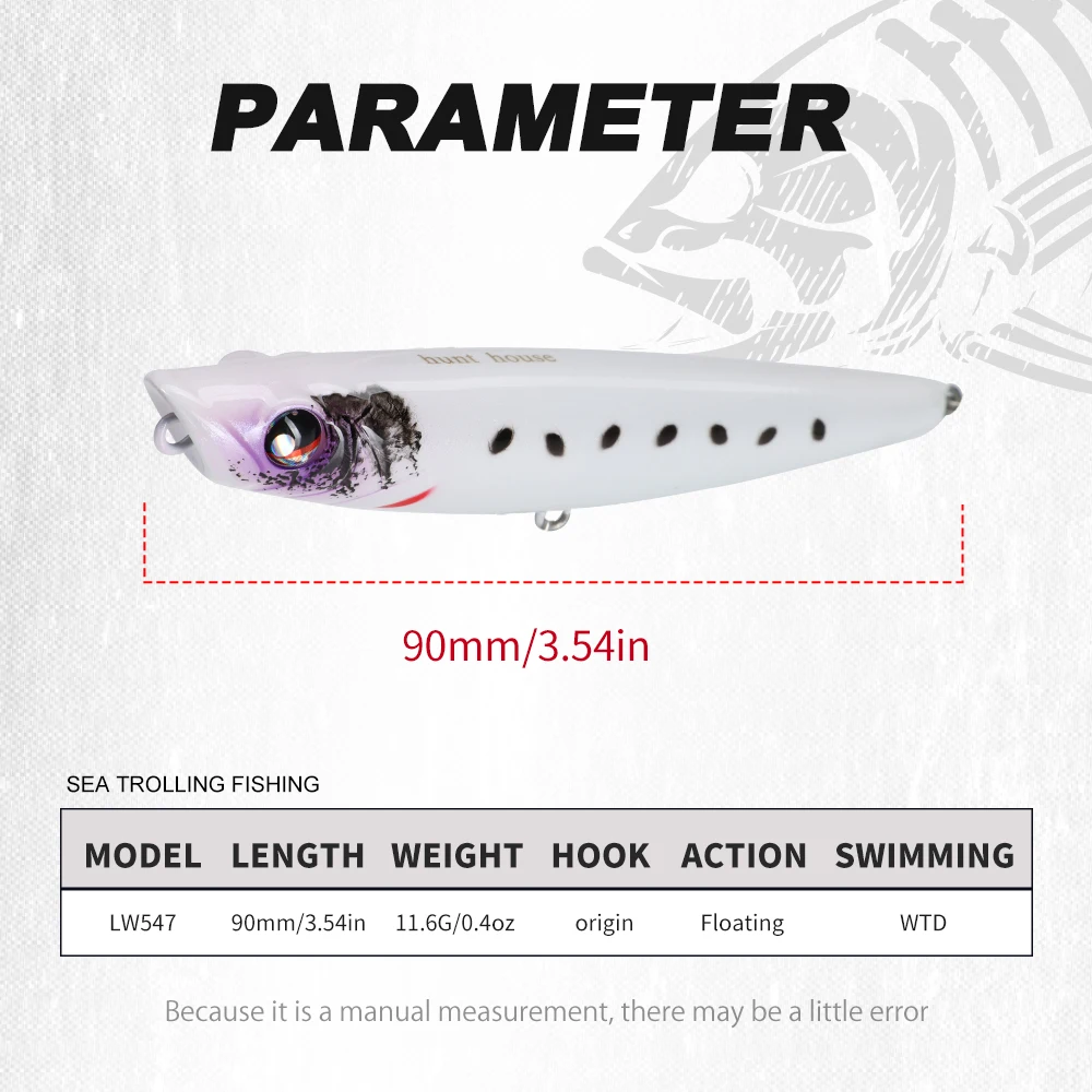 Hunthouse WTD-señuelo de pesca con lápiz duro, Popper Topwater, 90m/11,6g, cebo en barra, Wobblers, aparejos de pesca para lubina, Lucio, LW547 - imagen 3