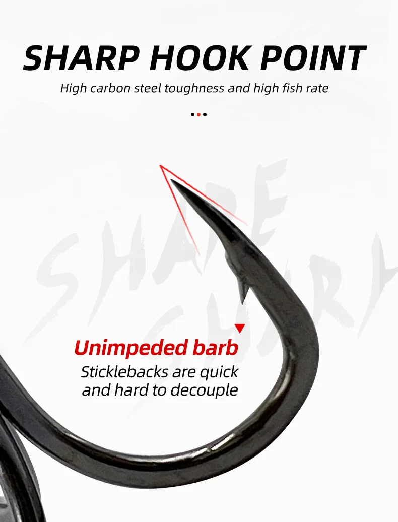 El punto de gancho afilado asegura una captura efectiva con Barb sin obstáculos