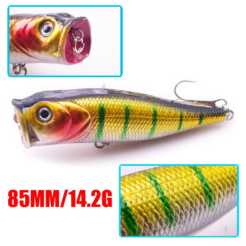 Señuelo de Pesca Topwater Popper, cebos flotantes de 8,5 cm, 14g, lubina, mar, manivela, cebo de natación, Wobblers, aparejos de Pesca, 1 ud. - imagen 2